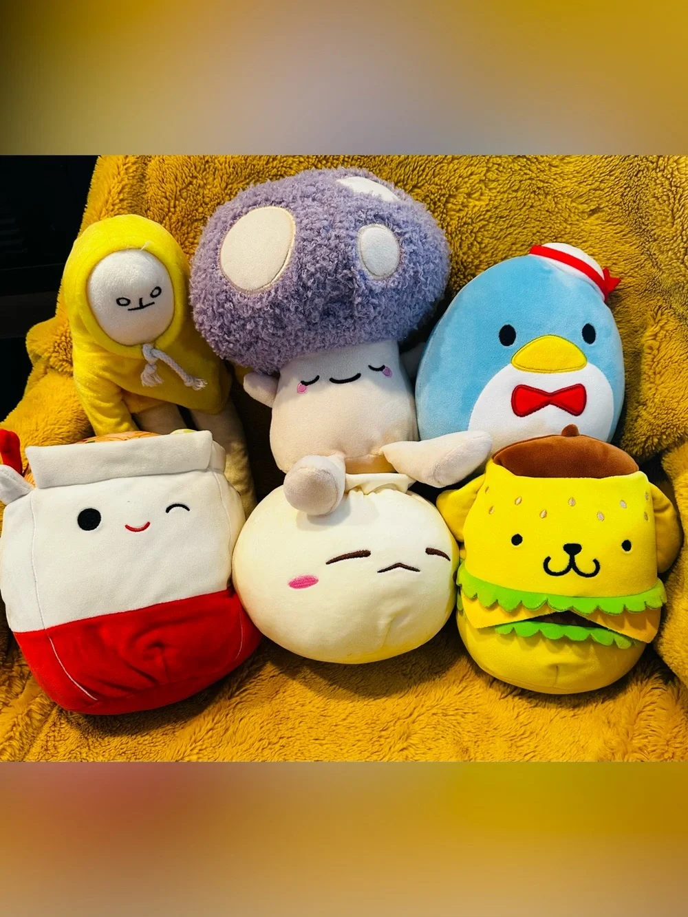 Squishmallows Mixed Character Plush Set - Purple, Yellow, Blue, Red, Cream